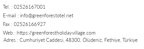 Green Forest Holiday Village telefon numaralar, faks, e-mail, posta adresi ve iletiim bilgileri